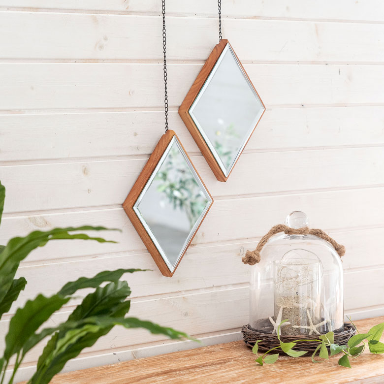楽天市場】ミラー 鏡 ひし形 木 飛散防止 3個セット W 20 × D 3 × H