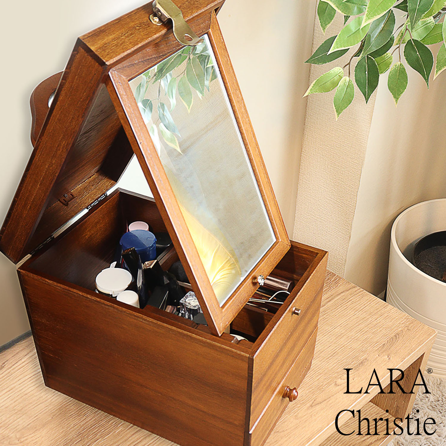 楽天市場】メイクボックス 鏡付き 大容量 木製 持ち運び ブランド