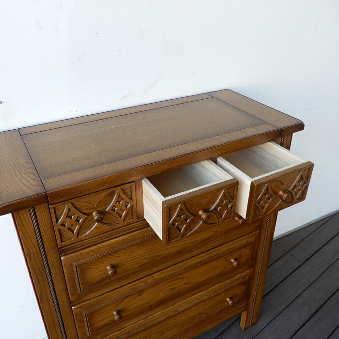 楽天市場】チェスト ナラ無垢 おしゃれ 彫刻 幅90 高さ98 日本製 国産