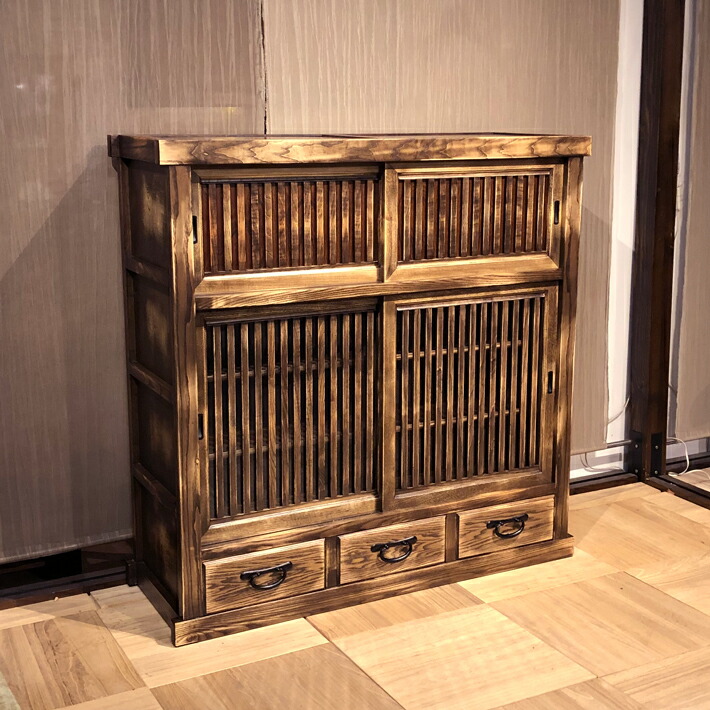 d*u様 レトロ水屋箪笥 アンティーク食器棚 木製ガラス戸棚 モール