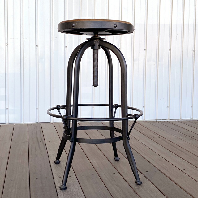 楽天市場】スツール おしゃれ 木製 アイアン 昇降式 回転式 木製