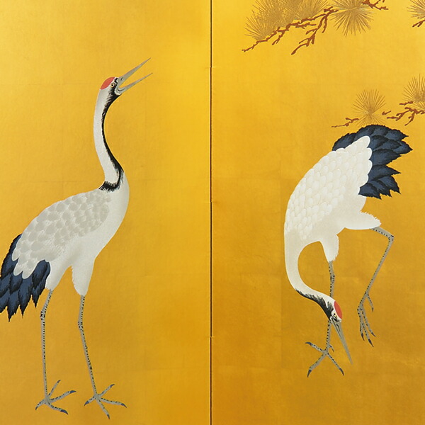 楽天市場】国産 日本製 肉筆作品 肉筆美術金屏風 野口雅宝作 金彩大鶴
