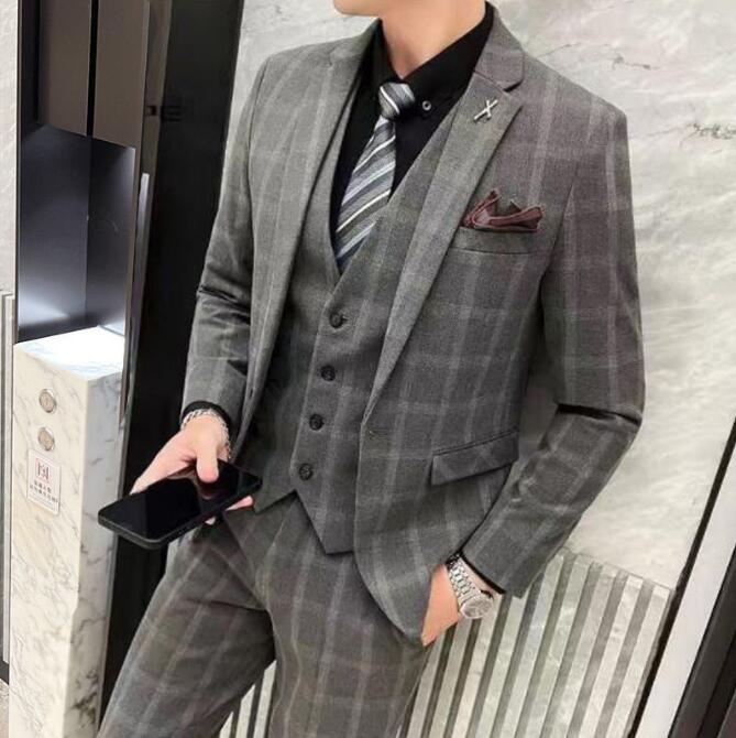 楽天市場】チェック柄 ビジネススーツ 上下セット 3ピース メンズ