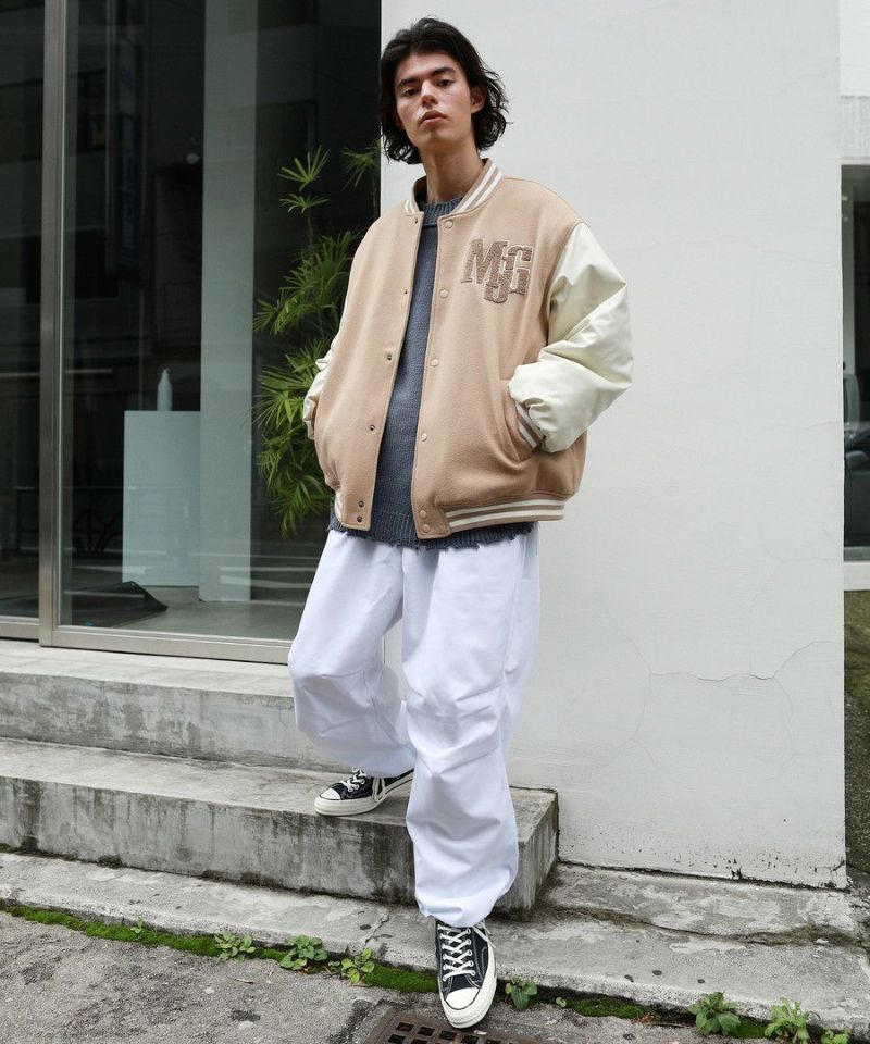 楽天市場】ロゴワッペン袖切替ビックシルエットスタジャン