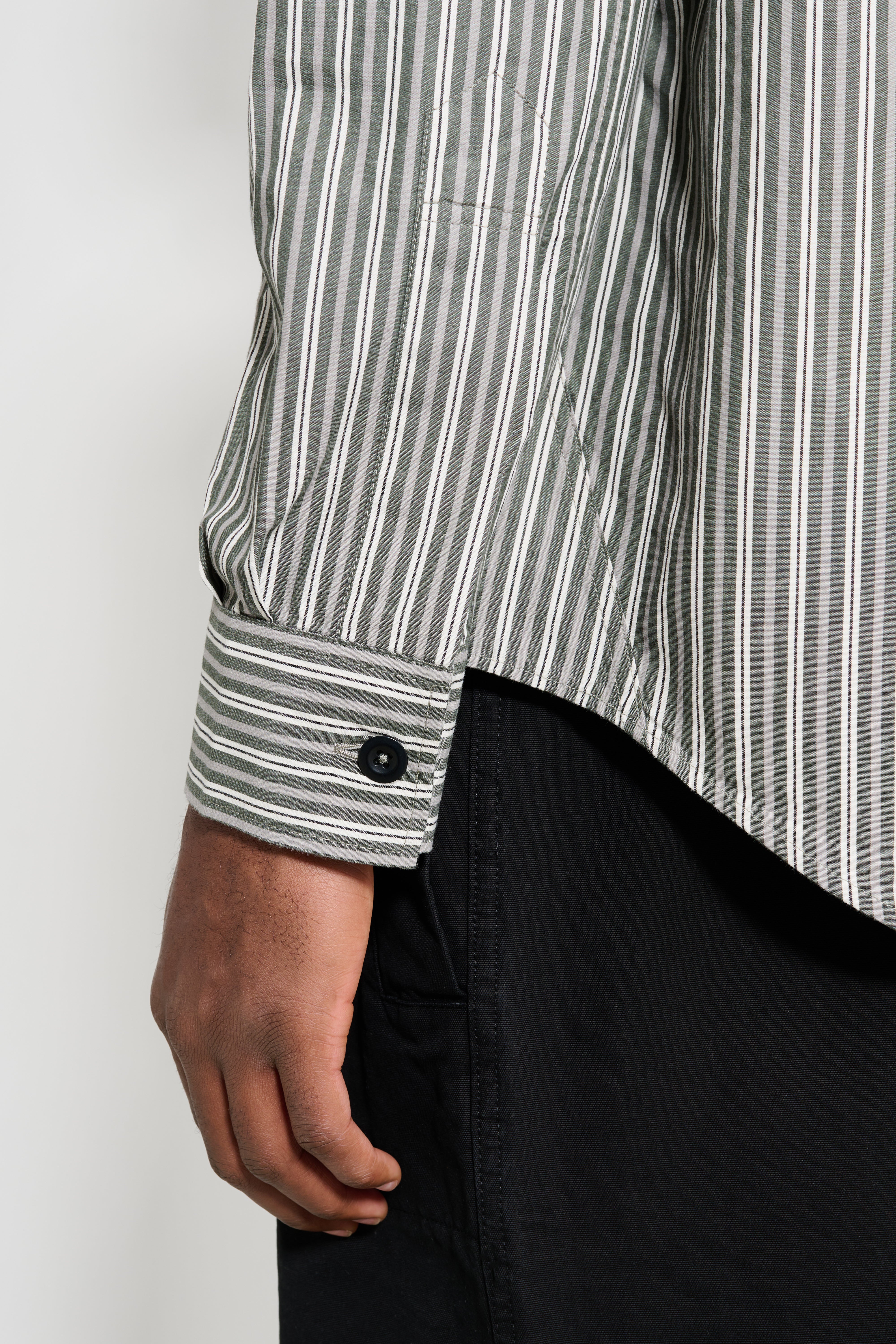 Margaret Howell MHL Basic Shirt Two Tone Cotton Stripe Forest