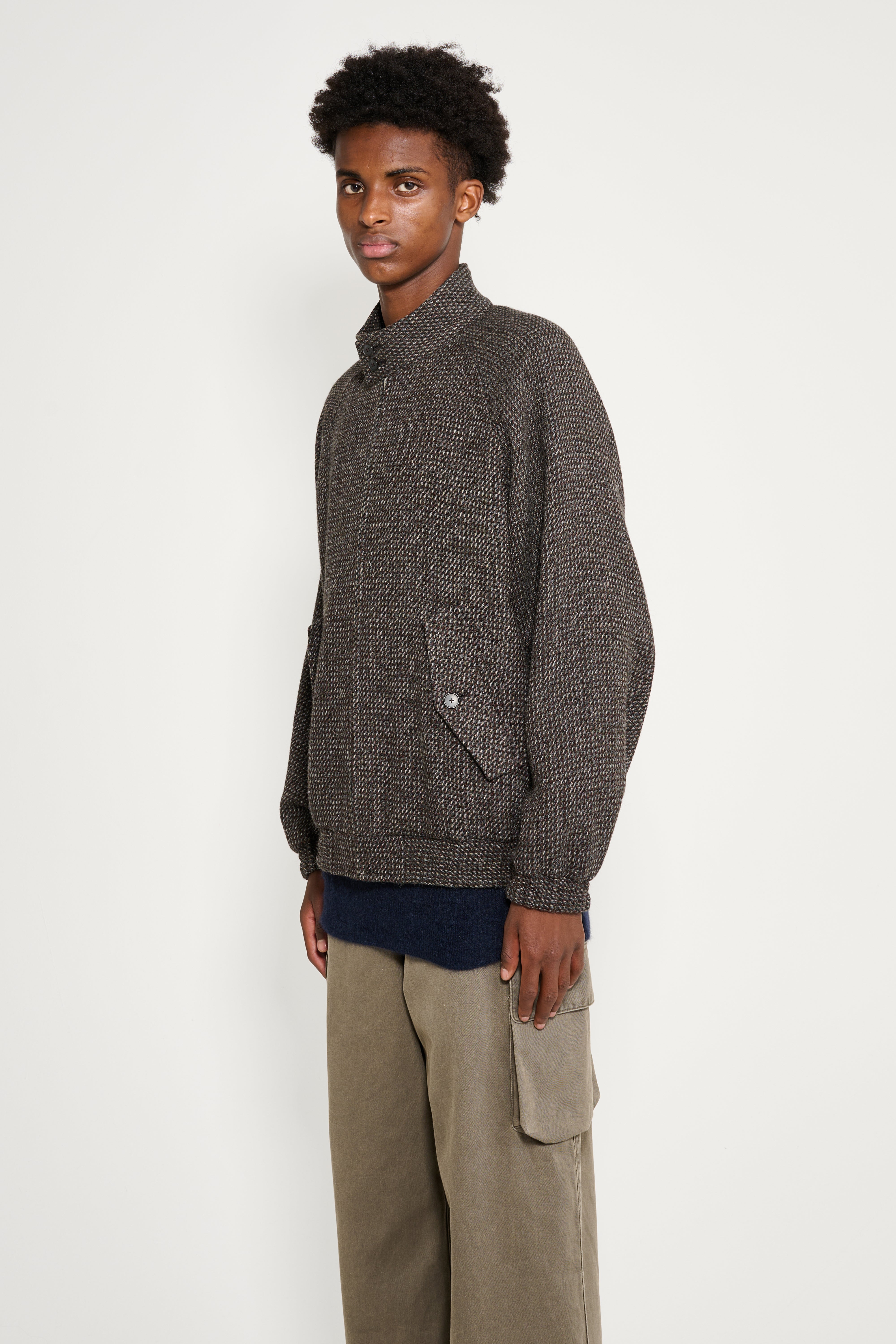 Auralee Alpaca Wool Silk Tweed Zip Blouson Gray Brown Hairline