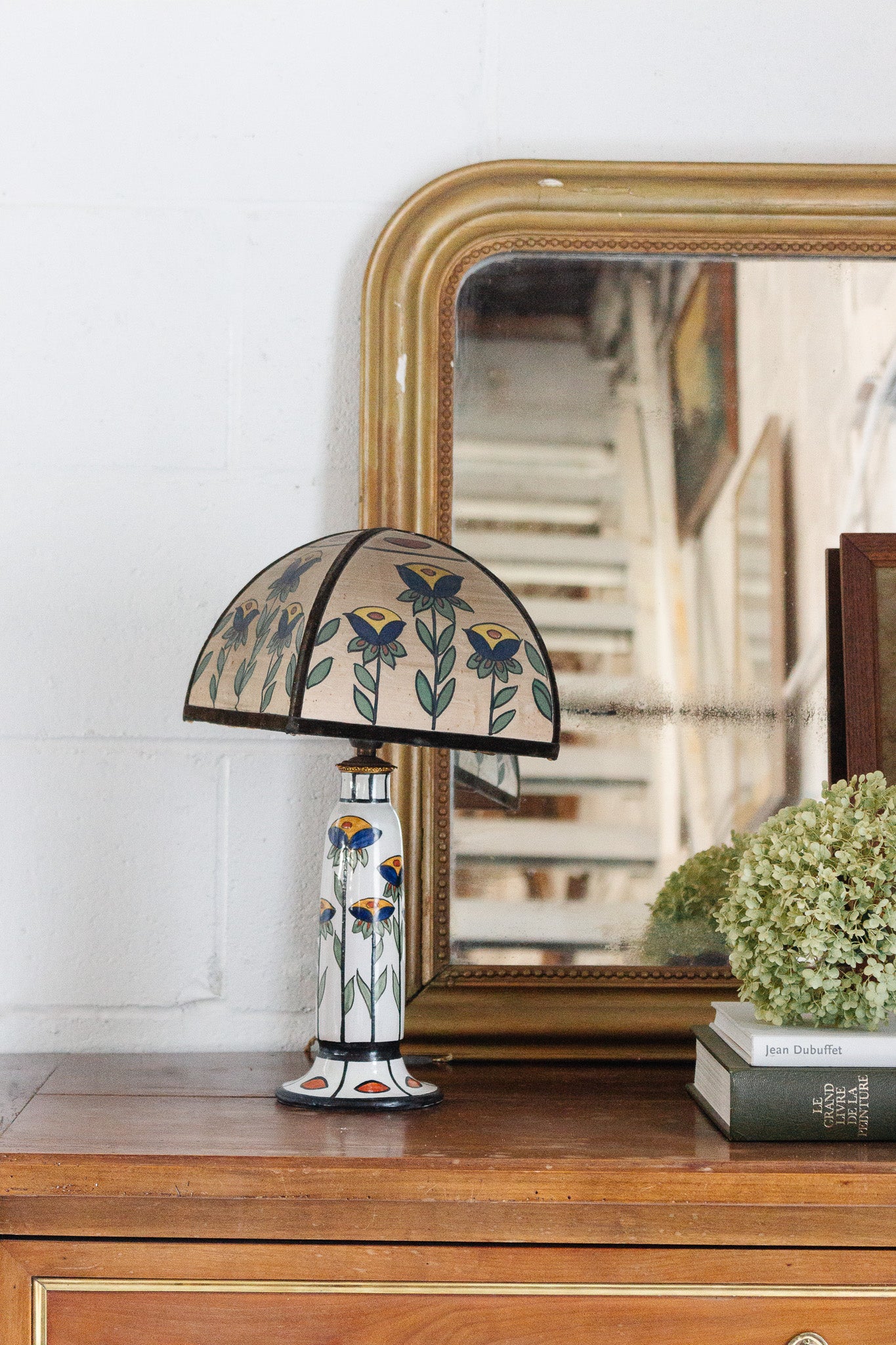 rare 1920s Henri Delcourt art deco ceramic lamp with matching