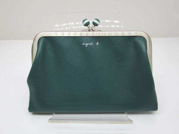 2189 アニエスベー 2つ折りがま口財布 ソフトレザー グリーン PAW07-03