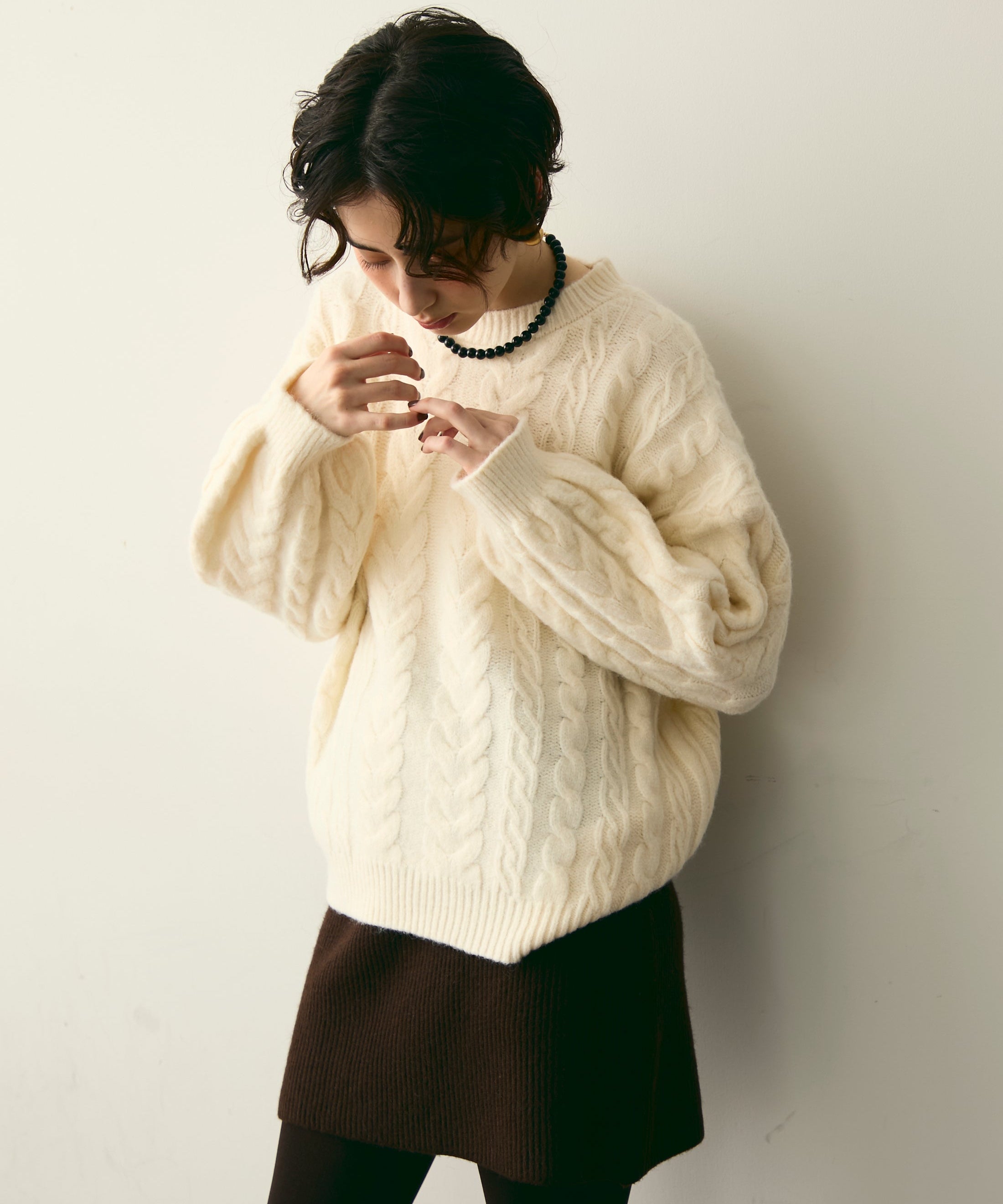 ケーブル編みルーズニットプルオーバー | Trish