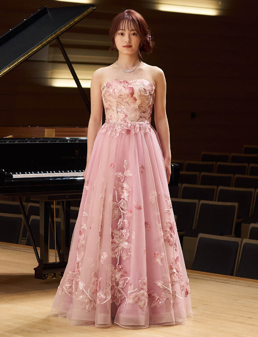 VELIQUE ペールピンク ビジュー付きロングドレス Mサイズ サイズ