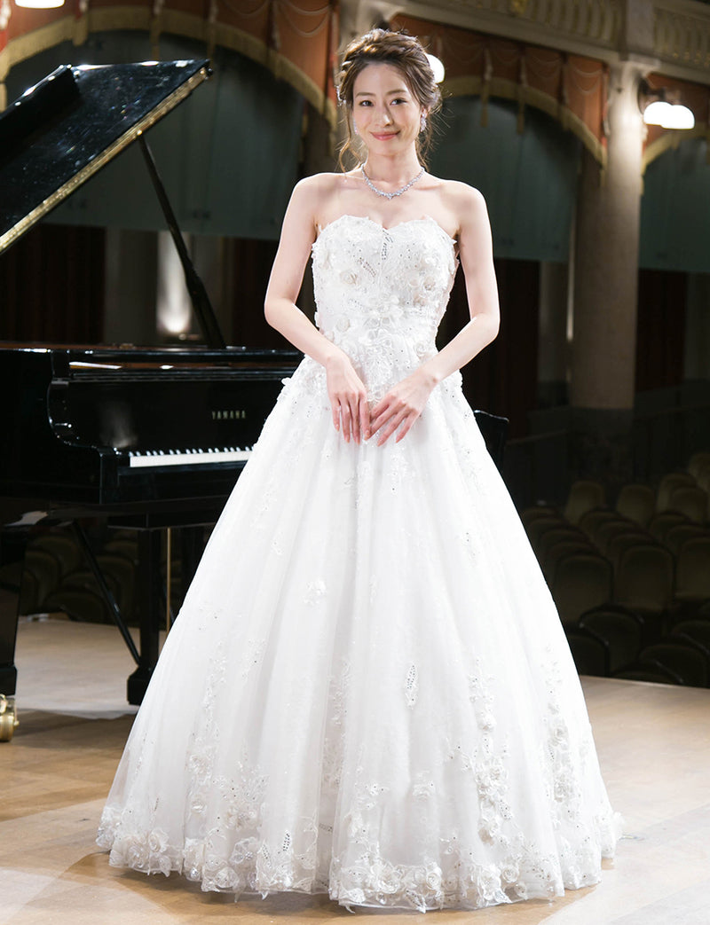 アイボリーロングドレス・TW1901-IVY｜演奏会・発表会ドレスのツイード