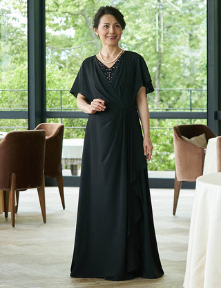 マザーズドレス・結婚式 母親ドレス MD0222-BK ブラック 袖付き|新郎