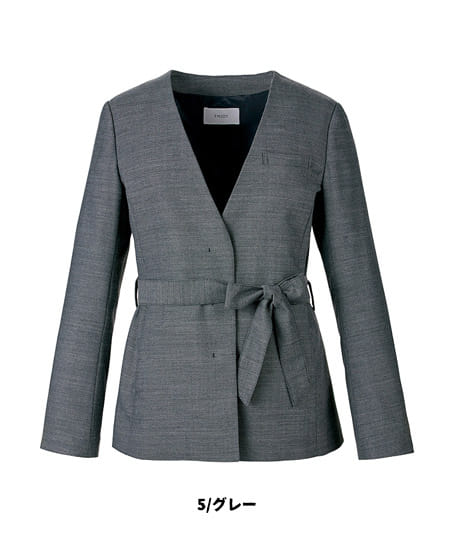全2色】ウエストリボン付きノーカラージャケット（ストレッチ） EAJ800