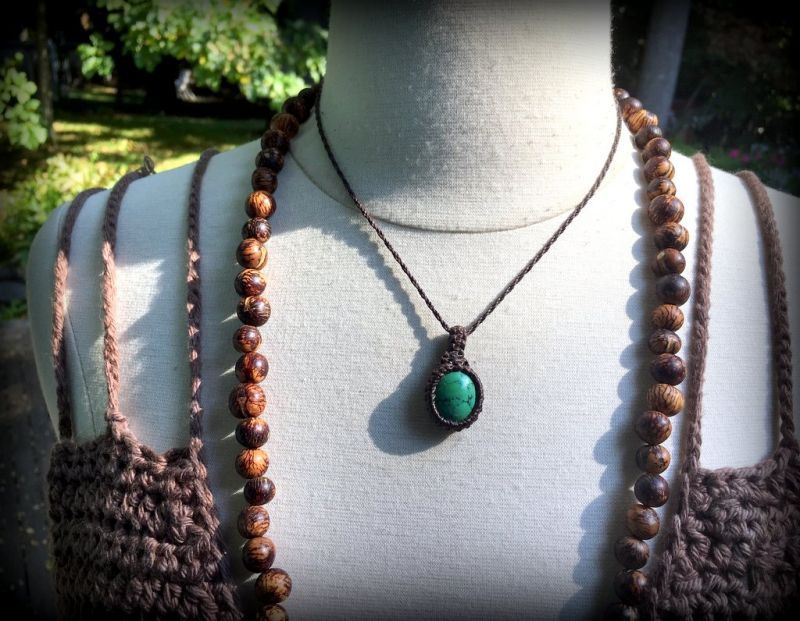 チベットターコイズ ペンダント 天然石マクラメ編みネックレス