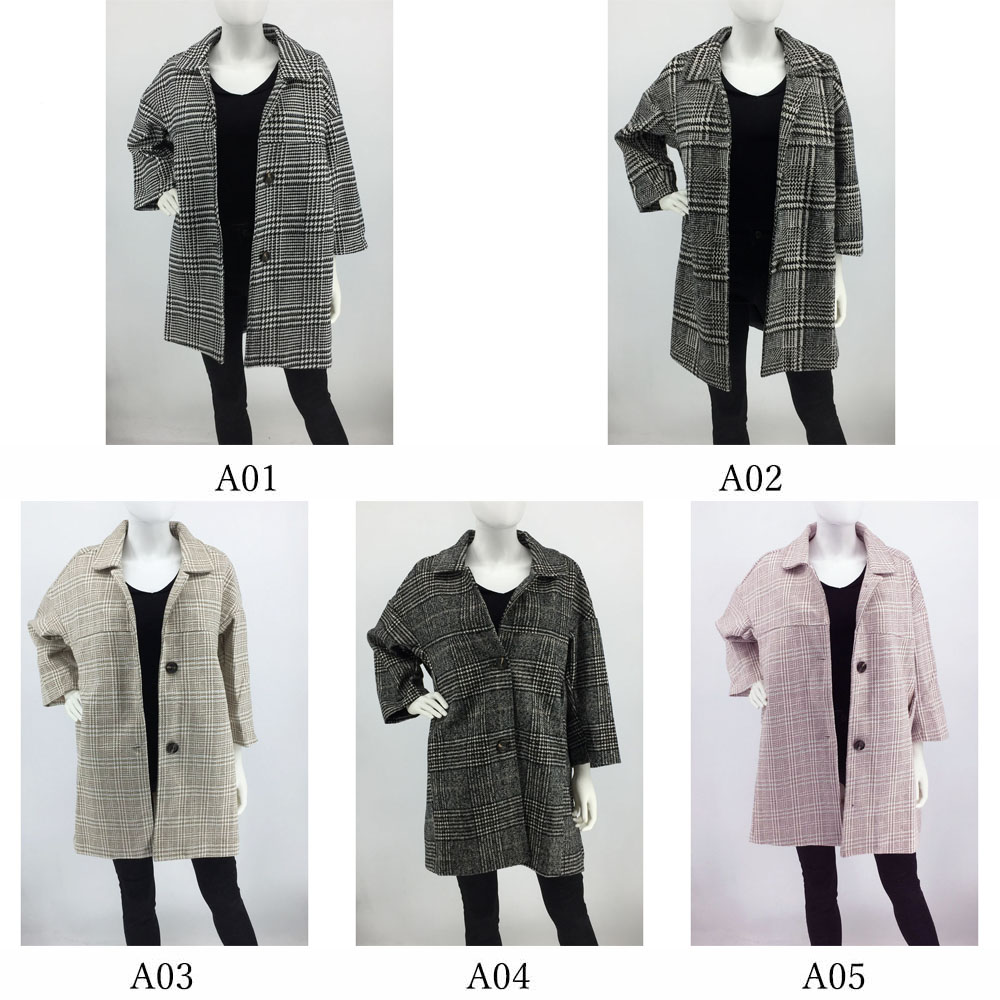 選べるデザイン】ウールコート レディース 千鳥柄 ゆるコート 長袖