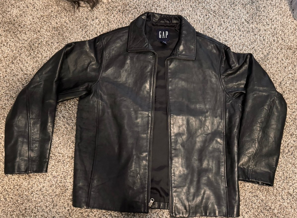Vintage GAP Black Leather Jacket Medium Heavy | Mercari