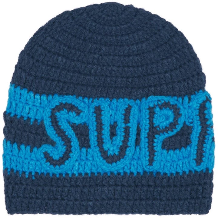 Supreme Crochet Logo Beanie- Navy New | Mercari
