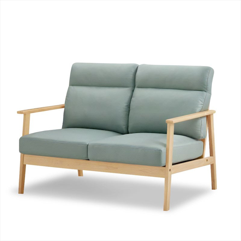 木肘ソファ レザーテクノロジー2人掛け セージグリーン キャメル AX