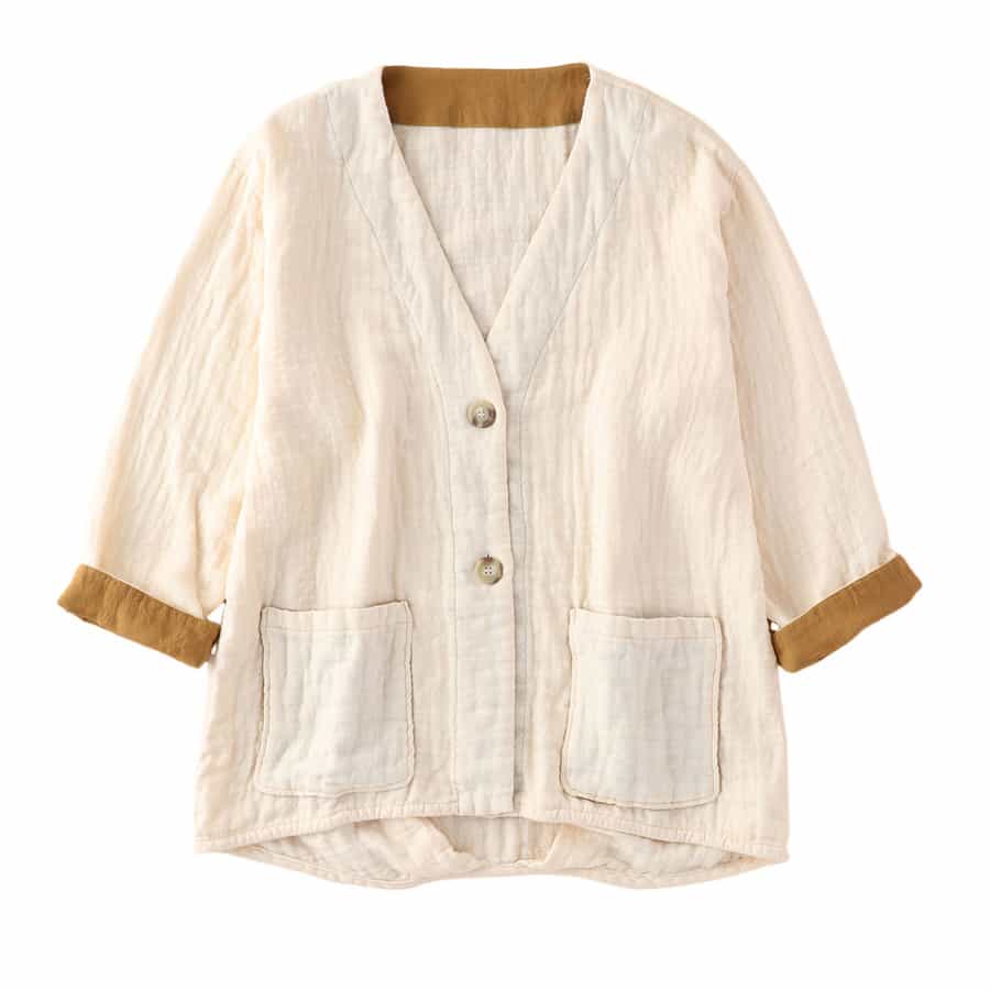 マシュマロワッフルガーゼライト レディステールカットカーディガン