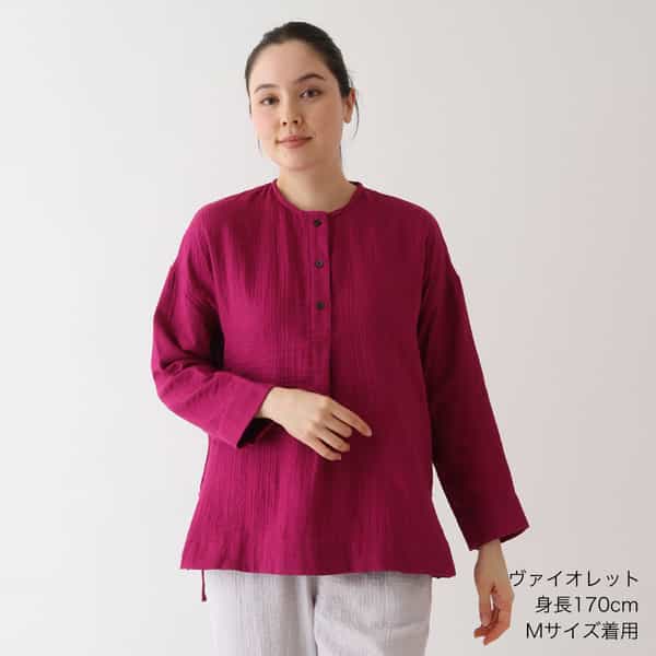 マシュマロガーゼヘンリーネック レディス長袖プルオーバー（RTF13861