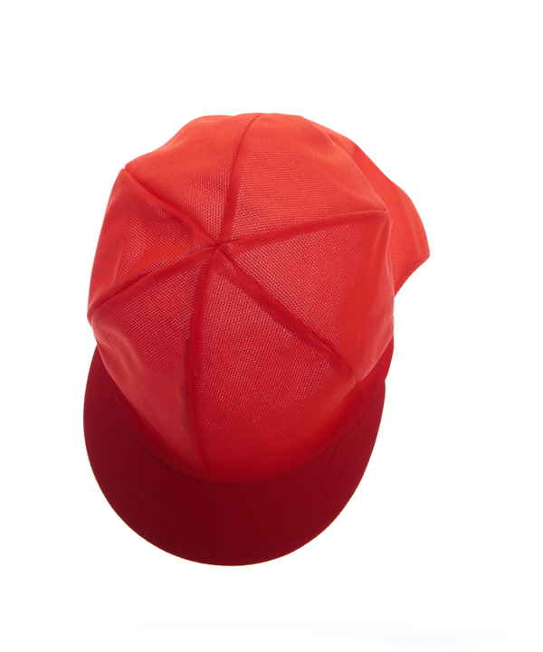 ニット紅白体操帽（表赤 タレ付） 六方型タレ付（アゴゴム付）｜商品