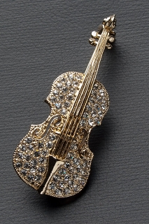 バイオリン ブローチ ラインストーン ゴールド | カラオケブローチ