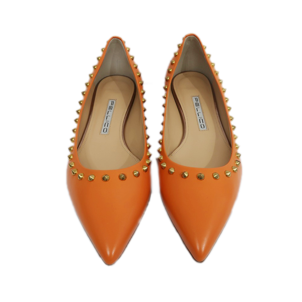 名東】【PELLICO】ペリーコ パンプス スタッズ サイズ37 1/2 オレンジ