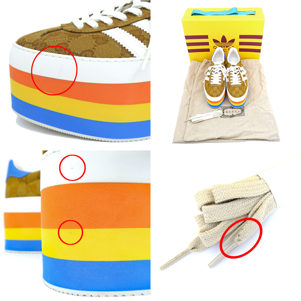 名東】【GUCCI】グッチ アディダス コラボ スニーカー 厚底 ガゼル GG