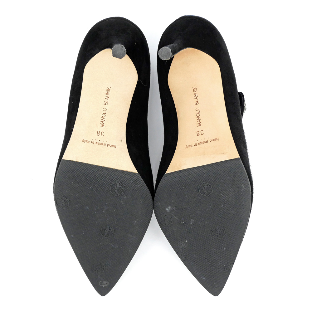 名東】【MANOLO BLAHNIK】マノロ ブラニク ヒールパンプス ビジュー BK