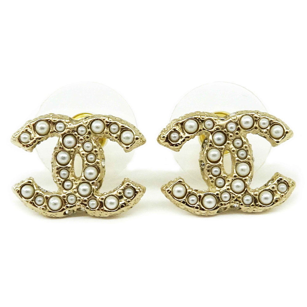 栄】【CHANEL】シャネル ピアス ココマーク A25V パール ライン