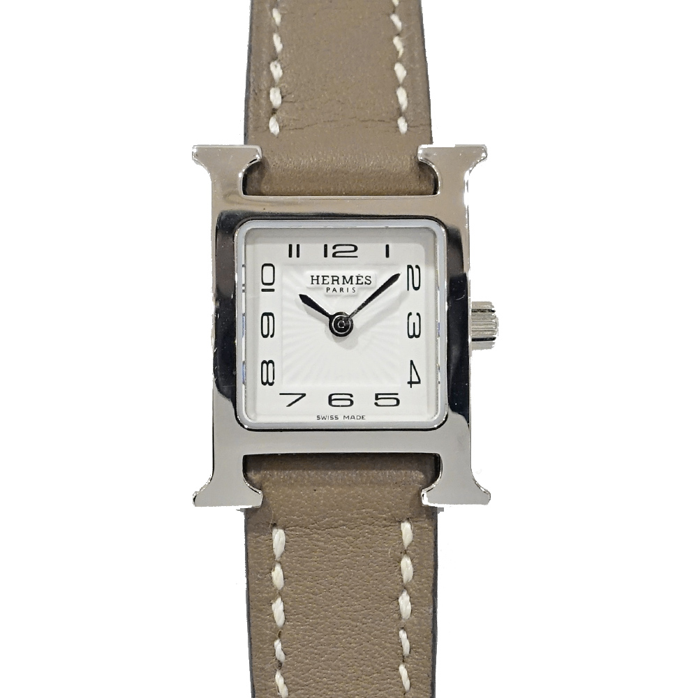 栄】【HERMES】エルメス Hウォッチ ミニ HH1.110 ホワイト エトゥープ