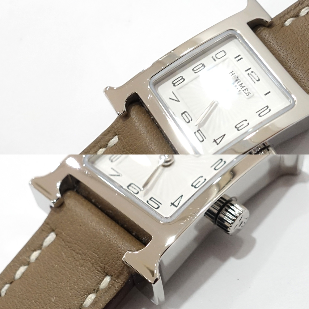 栄】【HERMES】エルメス Hウォッチ ミニ HH1.110 ホワイト エトゥープ