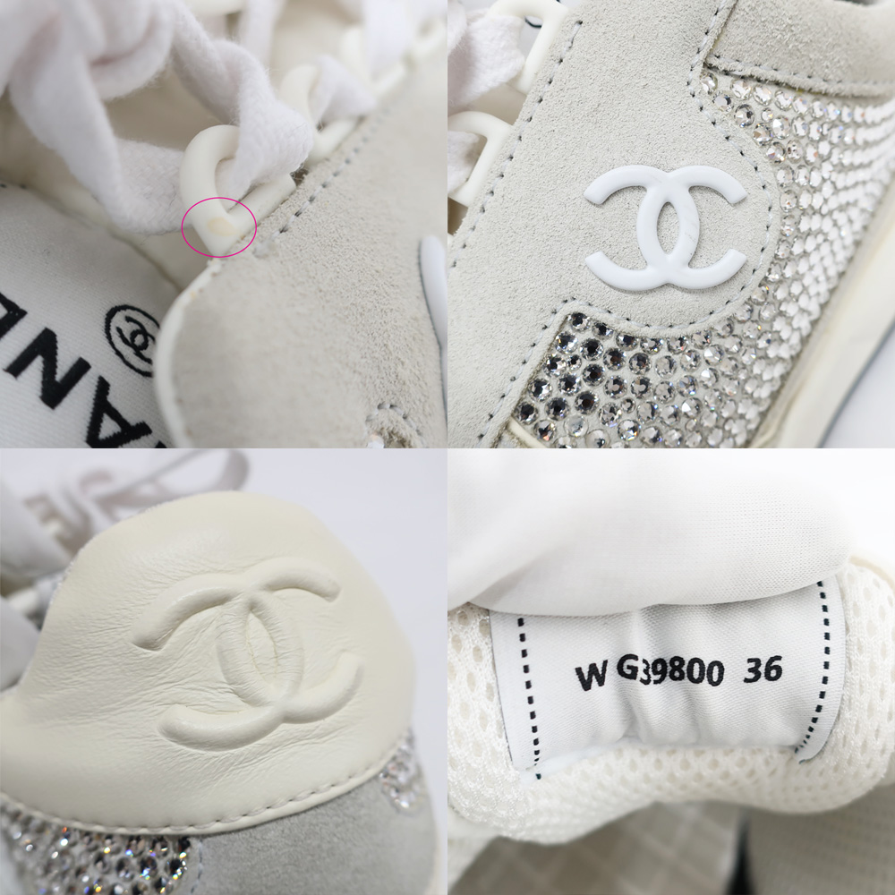 天白】【CHANEL】シャネル スニーカー スパンコール ホワイト 白 表記
