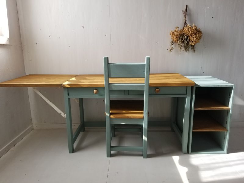 無垢ヒノキで造る パソコンデスク 学習机 ミシン台 天板跳ね上げ式