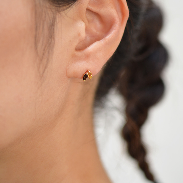 K18 マーキス シトリン スモーキークォーツ ピアス[商品番号:KK0611