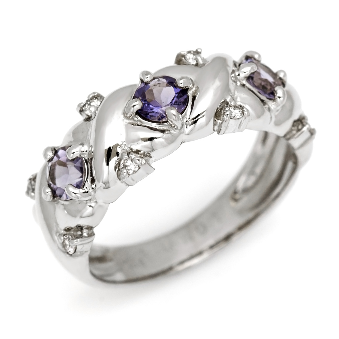 K10 アイオライト ダイヤモンド フラワーモチーフ リング[商品番号