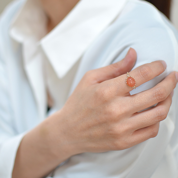 K10 オレンジムーンストーン ダイヤモンド リング[商品番号:RG1206