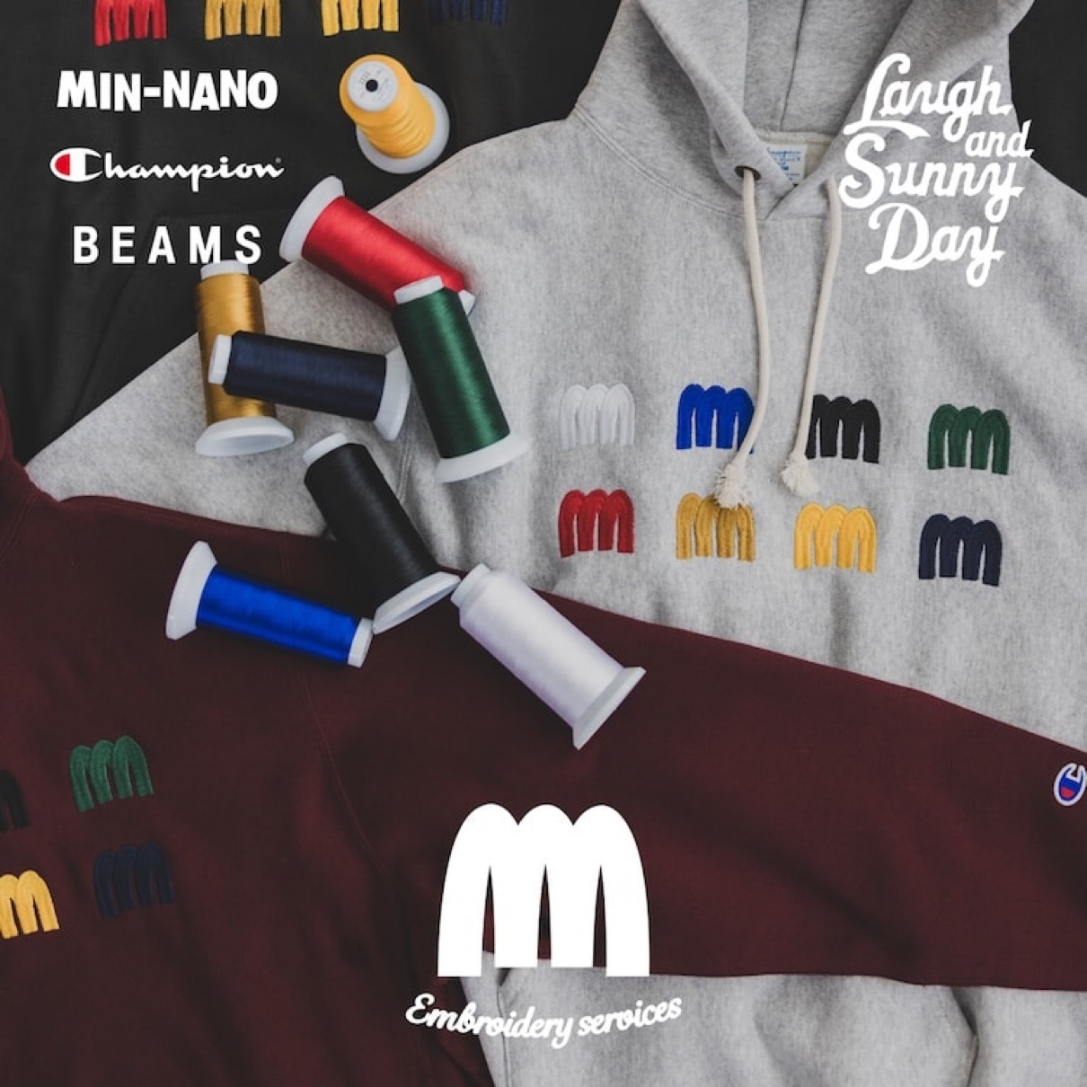 beams champion minnano リバースウィーブ 刺繍 MIN-NANO MIN-NANO