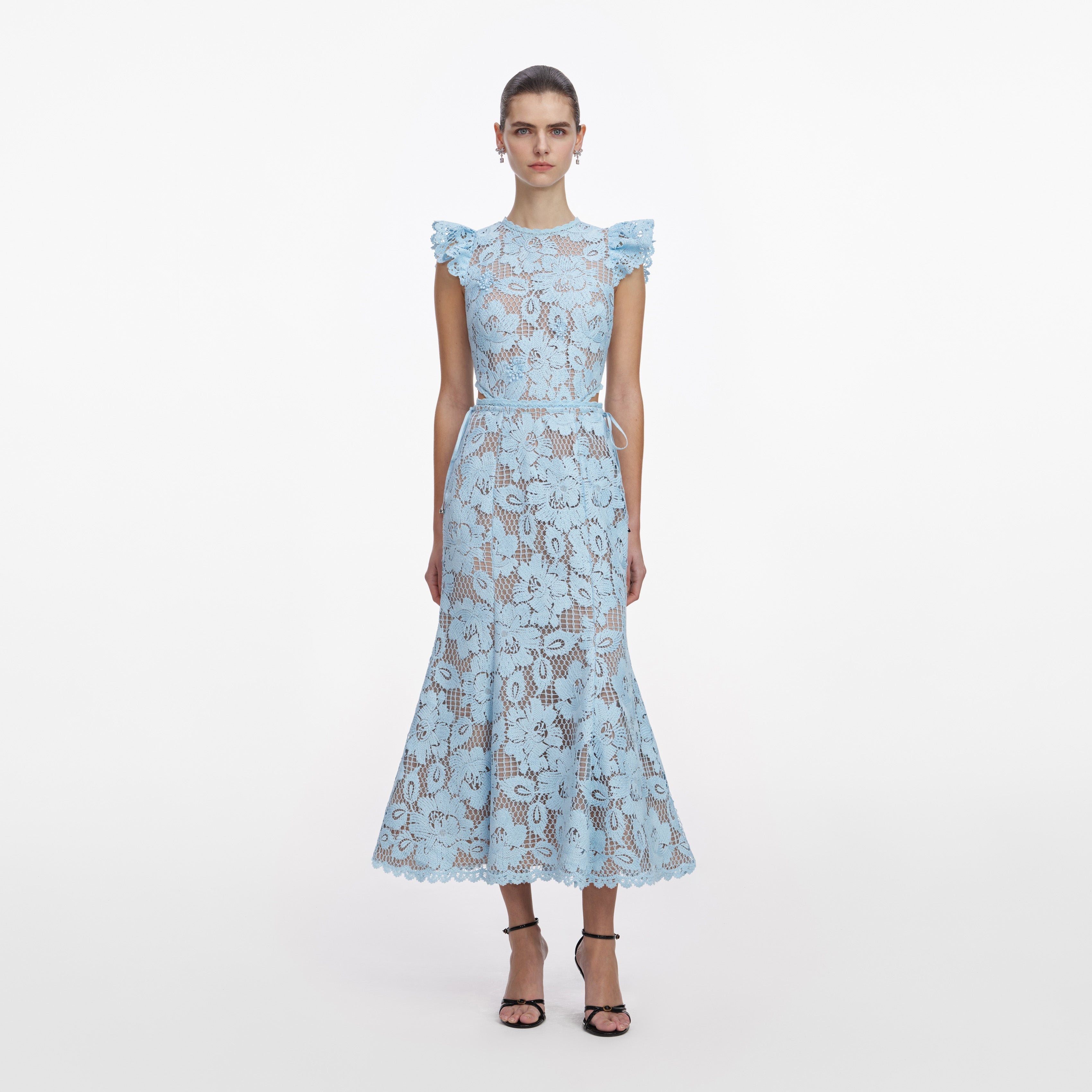 Blue Flower Lace Midi Dress – self-portrait-US
