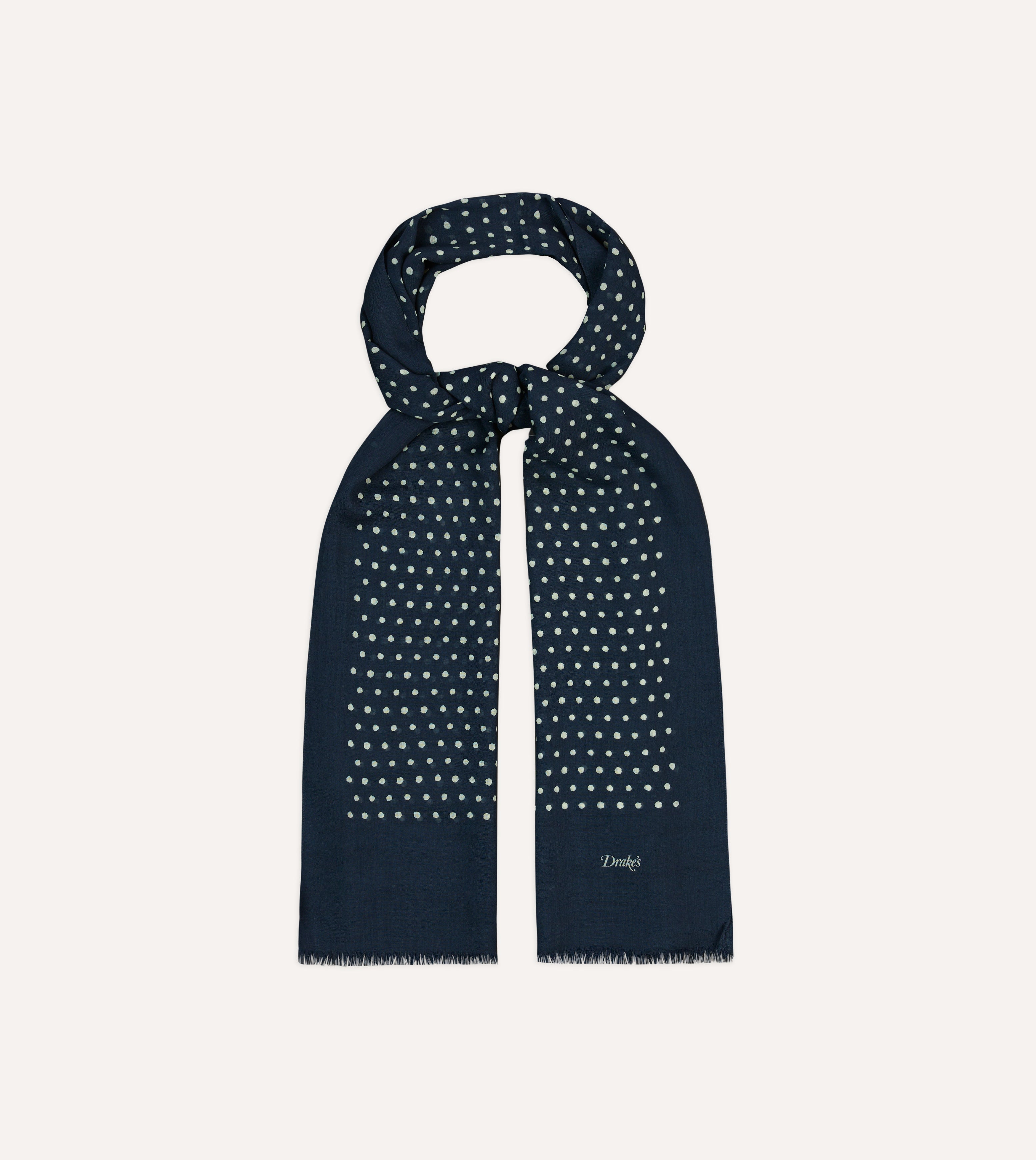Navy Polka Dot Wool Scarf – Drakes US