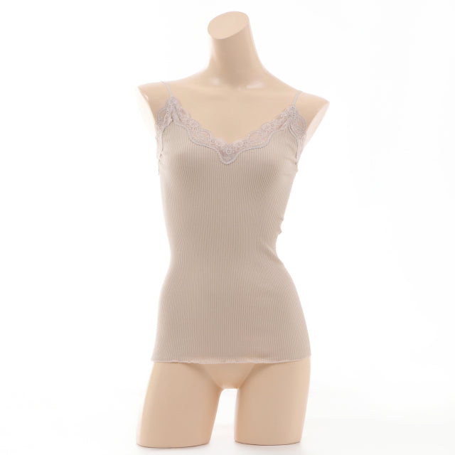 シルクコットン レースリブキャミソール レディース <メール便可&gt