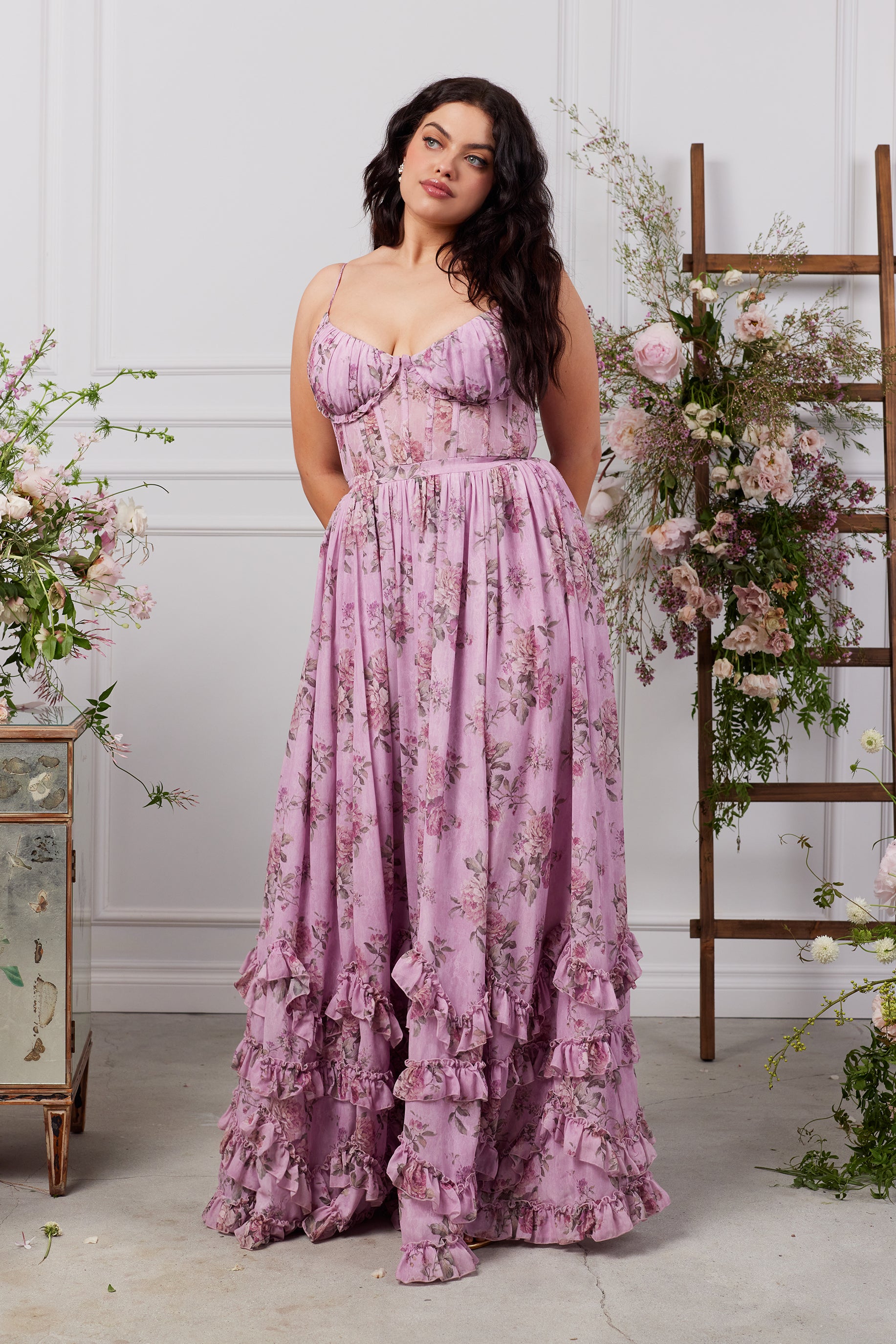 The Carmen Dress in Lilac Tapestry Rose – V. Chapman