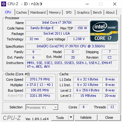 Intel Core i7 3970X @ 3701.79 MHz - CPU-Z VALIDATOR