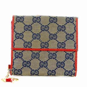 二つ折り財布 小銭入れあり Wホック GGキャンバス レザー チャーム付き