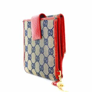 二つ折り財布 小銭入れあり Wホック GGキャンバス レザー チャーム付き