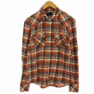 美品 09AW A CLOSED FEELING期 ライトネルシャツ 転写チェック 長袖