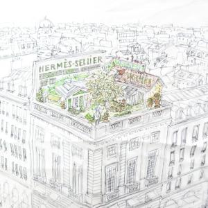 カレ45 屋根の上の庭 ミニスカーフ ガヴロッシュ シルク ホワイト