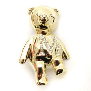 ブローチ ピンブローチ クマ テディベア ストーン ロゴ ゴールド色