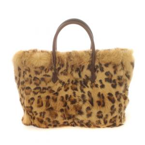 トートバッグ ハンドバッグ ラビットファー 毛皮 レザー ヒョウ柄