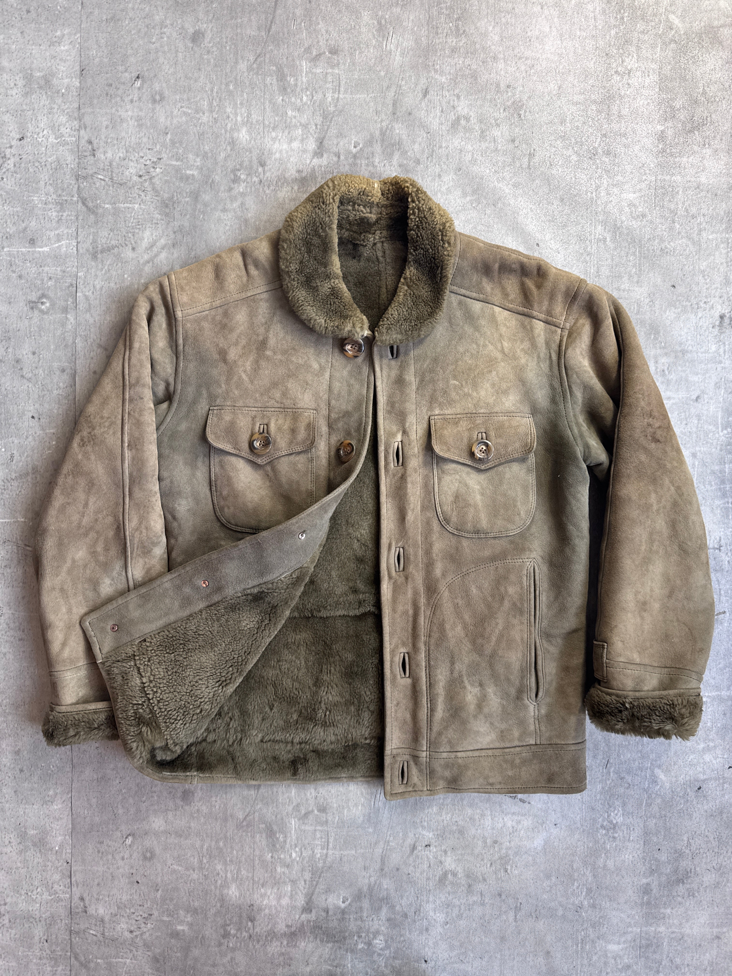 Burberry Olive Suede Shearling Button Down Jacket – Vintage